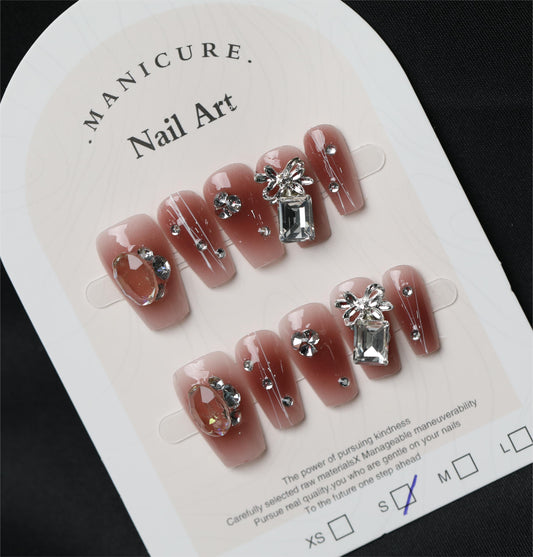 2024 arrival-Handmade press on nails-diamond with flower
