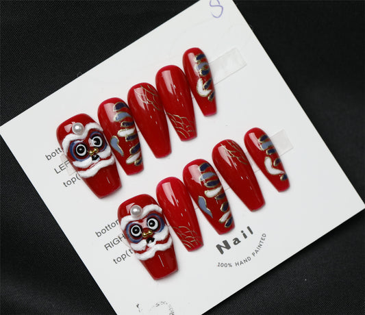 2024 arrival-Handmade press on nails-Dark red painted nails