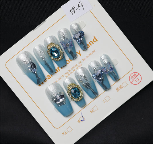2024 arrival-Handmade press on nails-Coffin shape-with diamonds