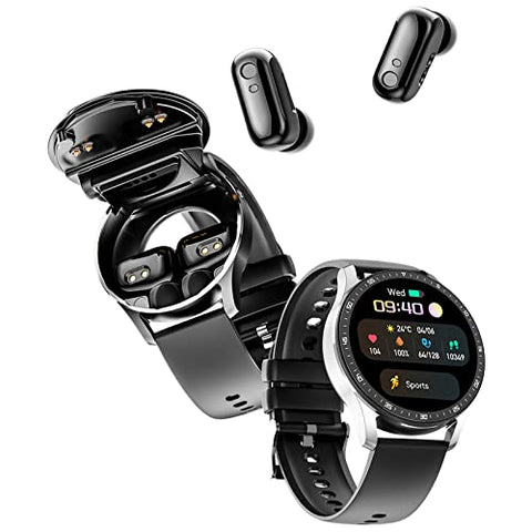 Smart Watch with Earbuds,2 in 1 Build-in TWS Wireless BT5.0 Earphone Fitness Sports Health Monitor Black